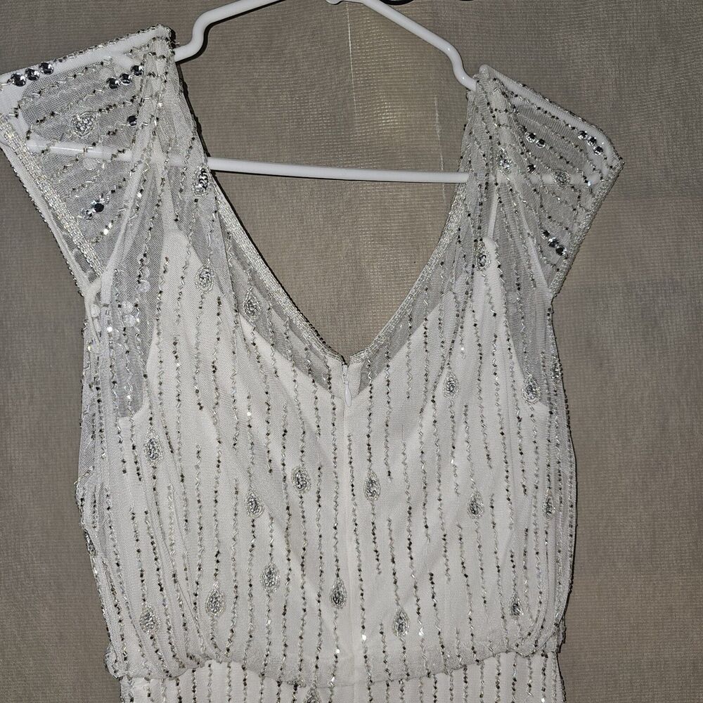 Adrienne Papell White Formal Dress Women's Size 2 Rhinestones Pattern Sparkle